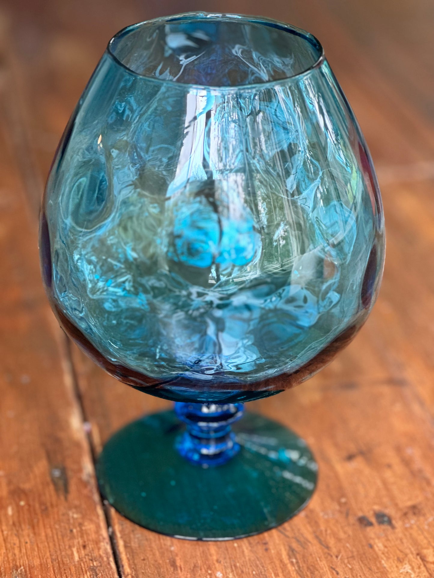 Vintage Aqua Blue Empoli Optic Glass Snifter