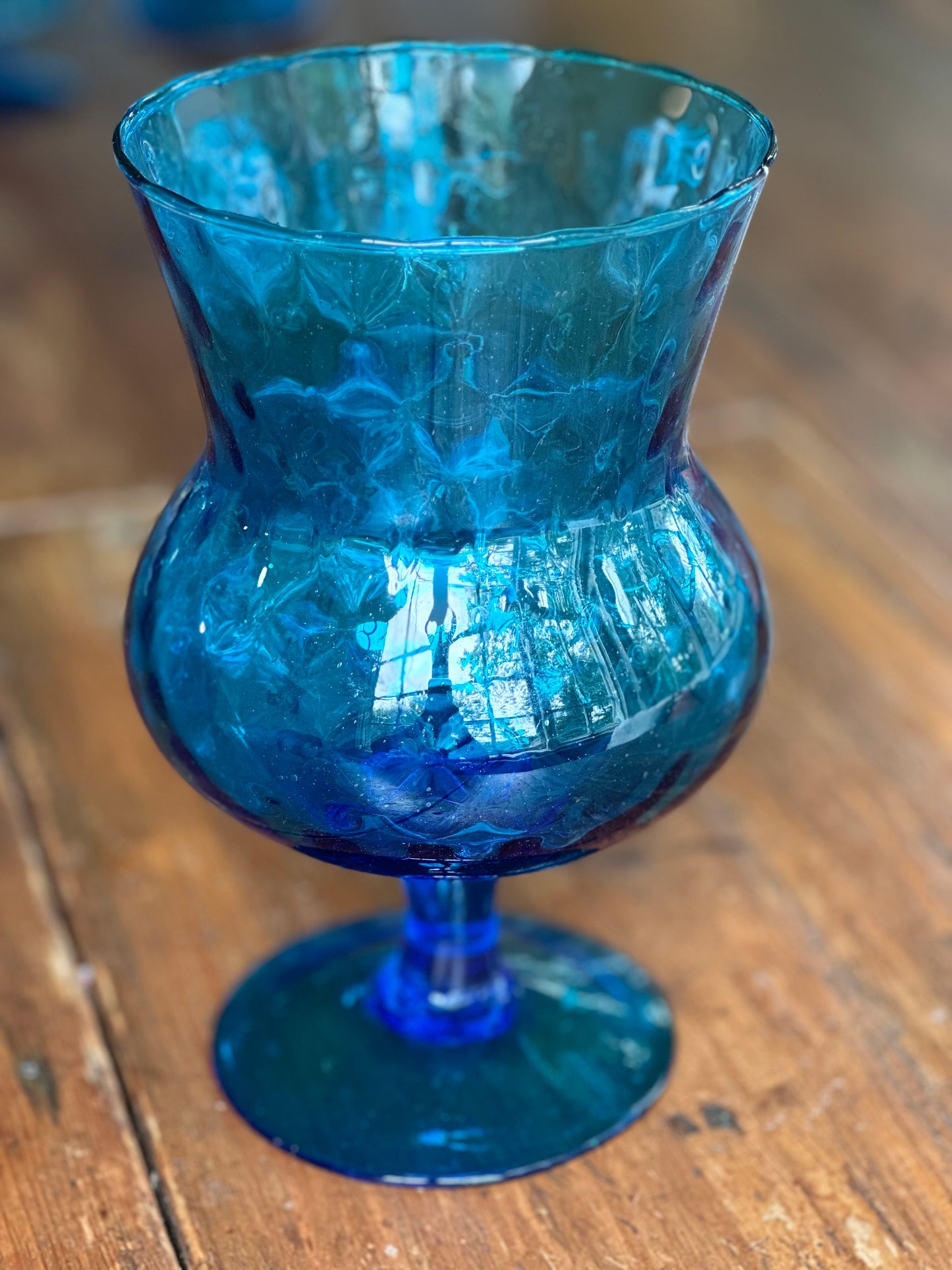 Vintage Aqua Blue Empoli Optic Glass Vase