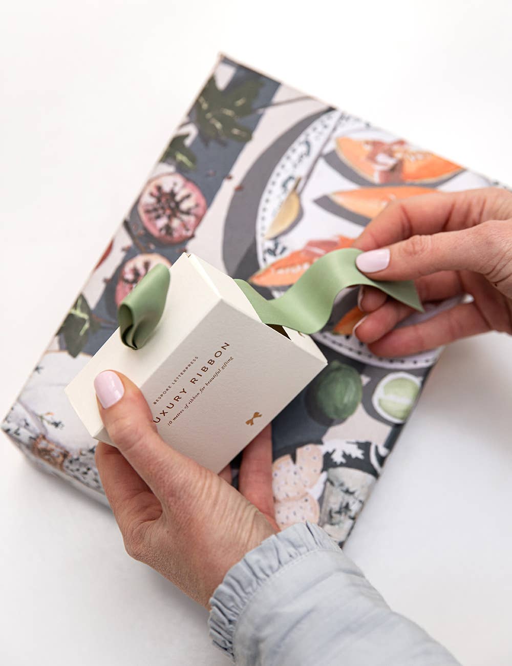 Bespoke Letterpress - Sage Luxury Satin Ribbon - 10 metres
