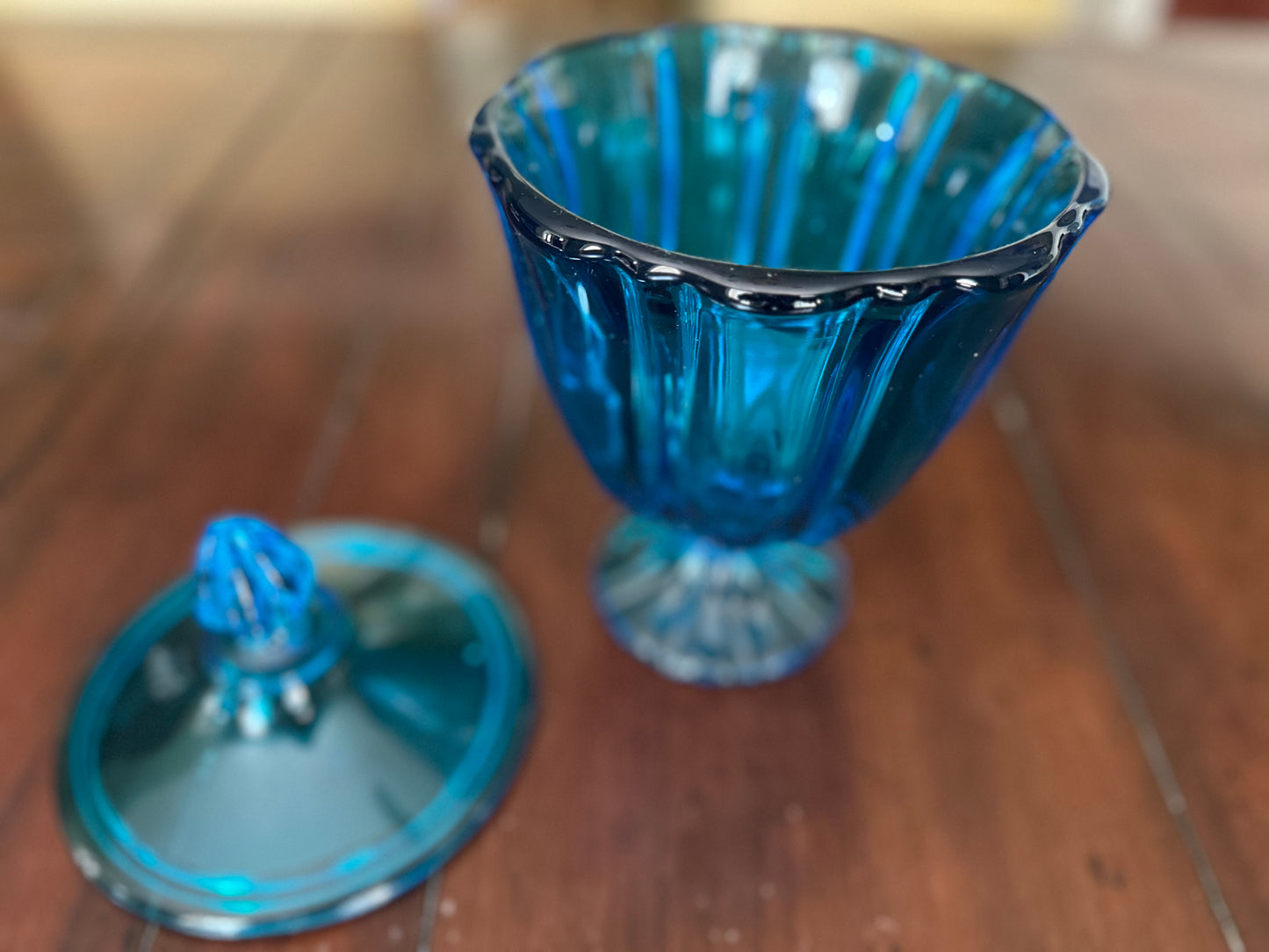 Mid Century L.E. Smith Blue Glass Candy Dish