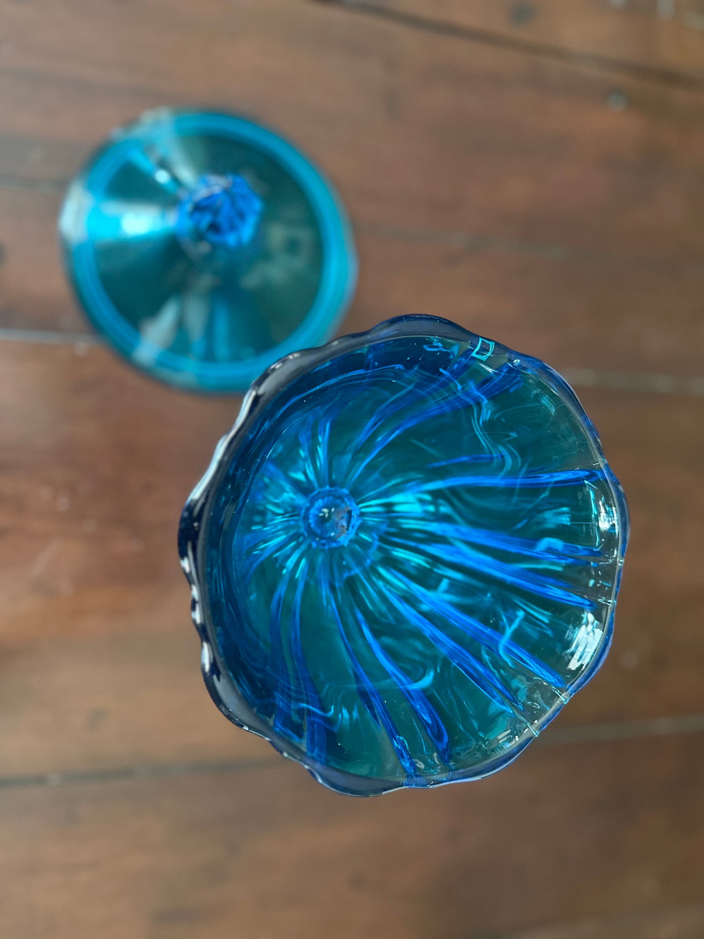 Mid Century L.E. Smith Blue Glass Candy Dish