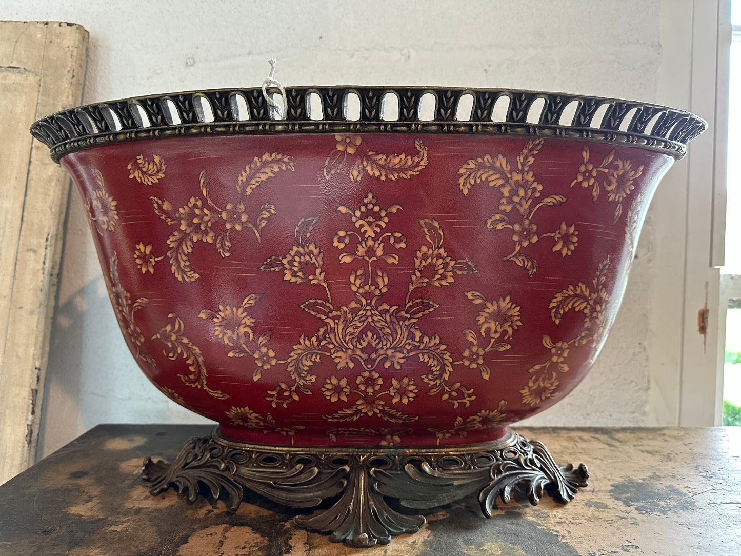 Horchow Ceramic and Brass Imperial Style Bowl / Vase