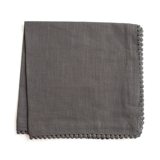 Cotton Lace Trimmed Cloth Napkin - Grey - Set of 4