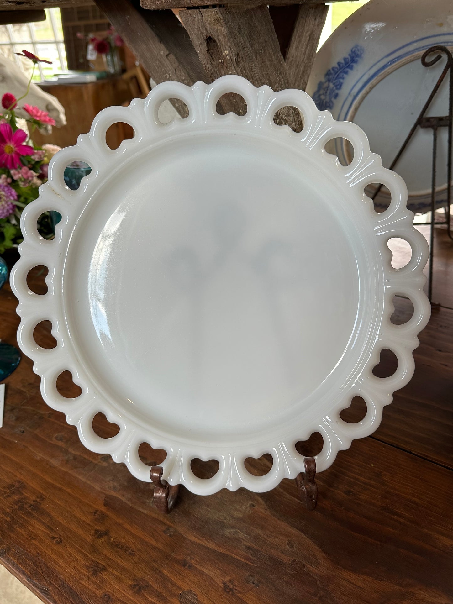 Vintage Anchor Hocking 13” Lace Milk Glass Plate