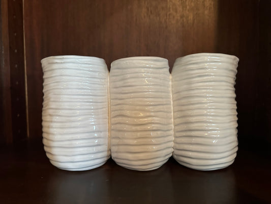 Three Section White Ribbed Vase