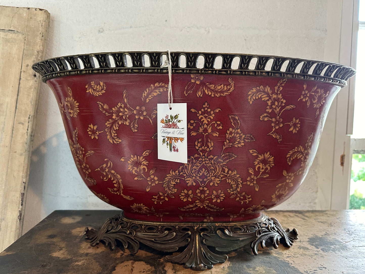 Horchow Ceramic and Brass Imperial Style Bowl / Vase