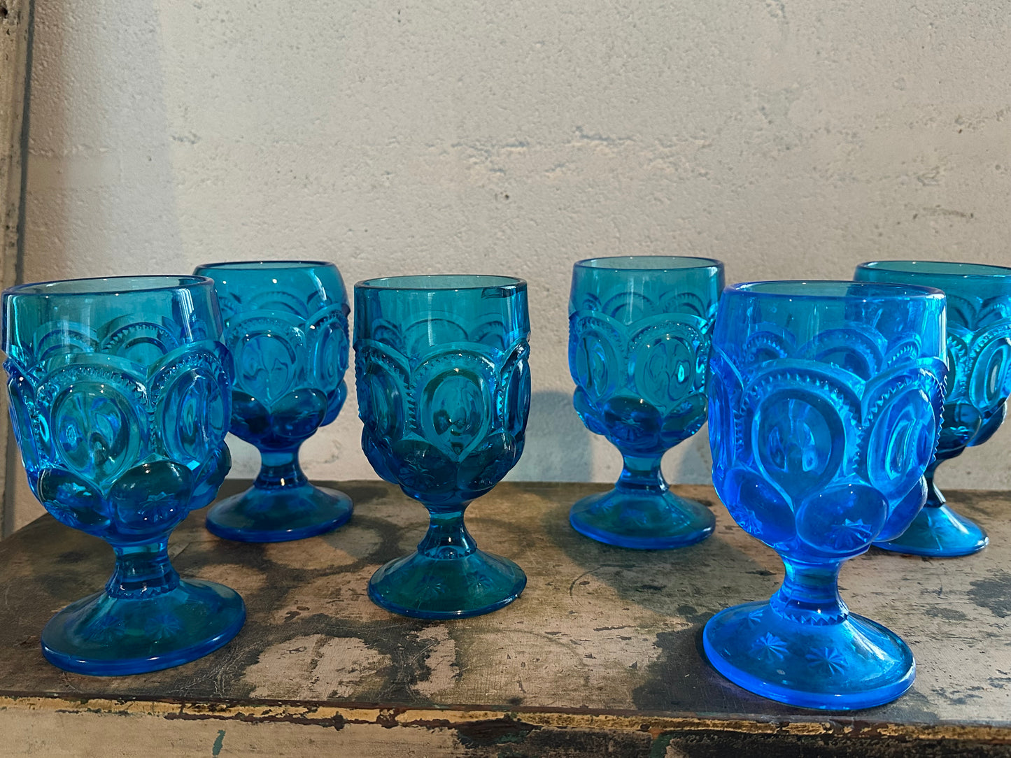 Blue L.E. Smith Moon and Star Goblets - Set of 6