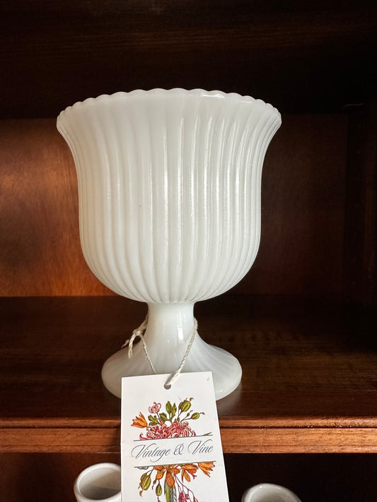 E.O. Brody Vintage Ribbed White Milk Glass Compote