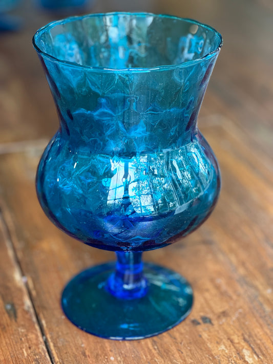 Vintage Aqua Blue Empoli Optic Glass Vase