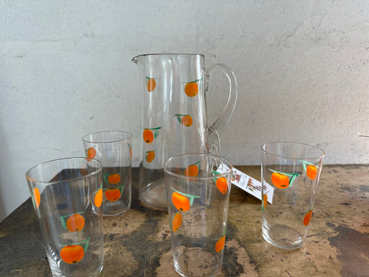 Vintage Anchor Hocking Orange Juice Glasses and Pitcher