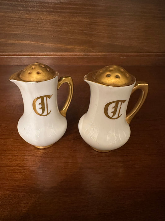 Antique Haviland Porcelain and Gold Salt and Pepper Shaker Set