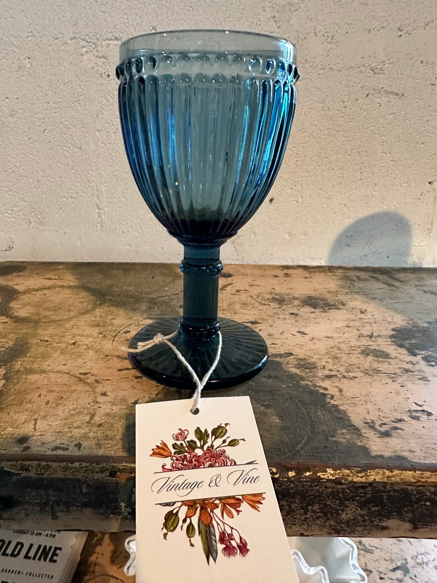 Blue Beaded and Rimmed Glassware