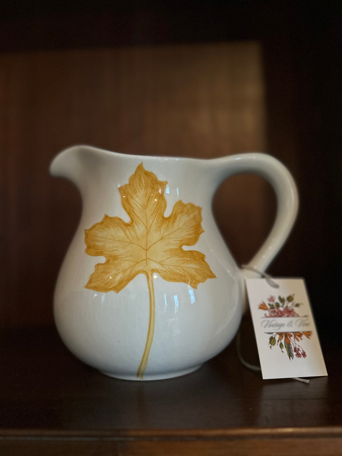 Italian Ceramic Yellow Leaf Pitcher