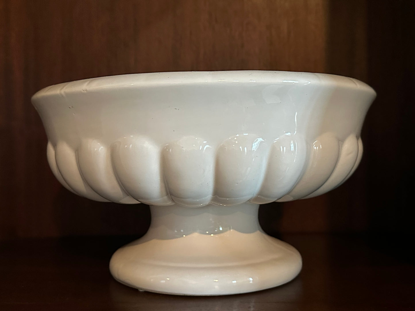 Large Ribbed Ceramic Pedestal Bowl or Compot