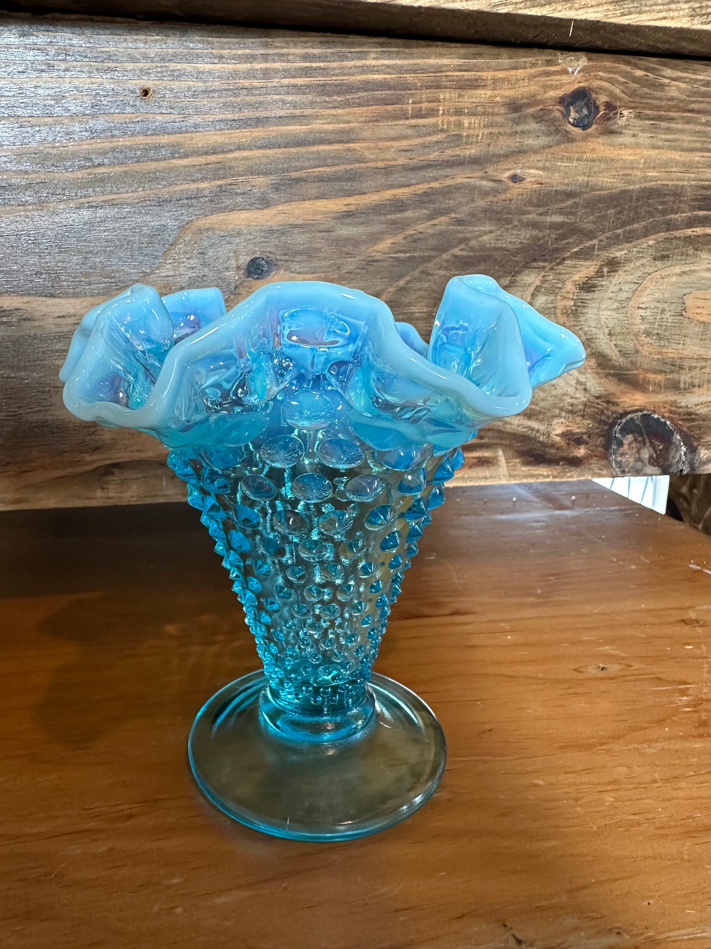 Fenton Hobnail Vintage Fluted Aqua Vase