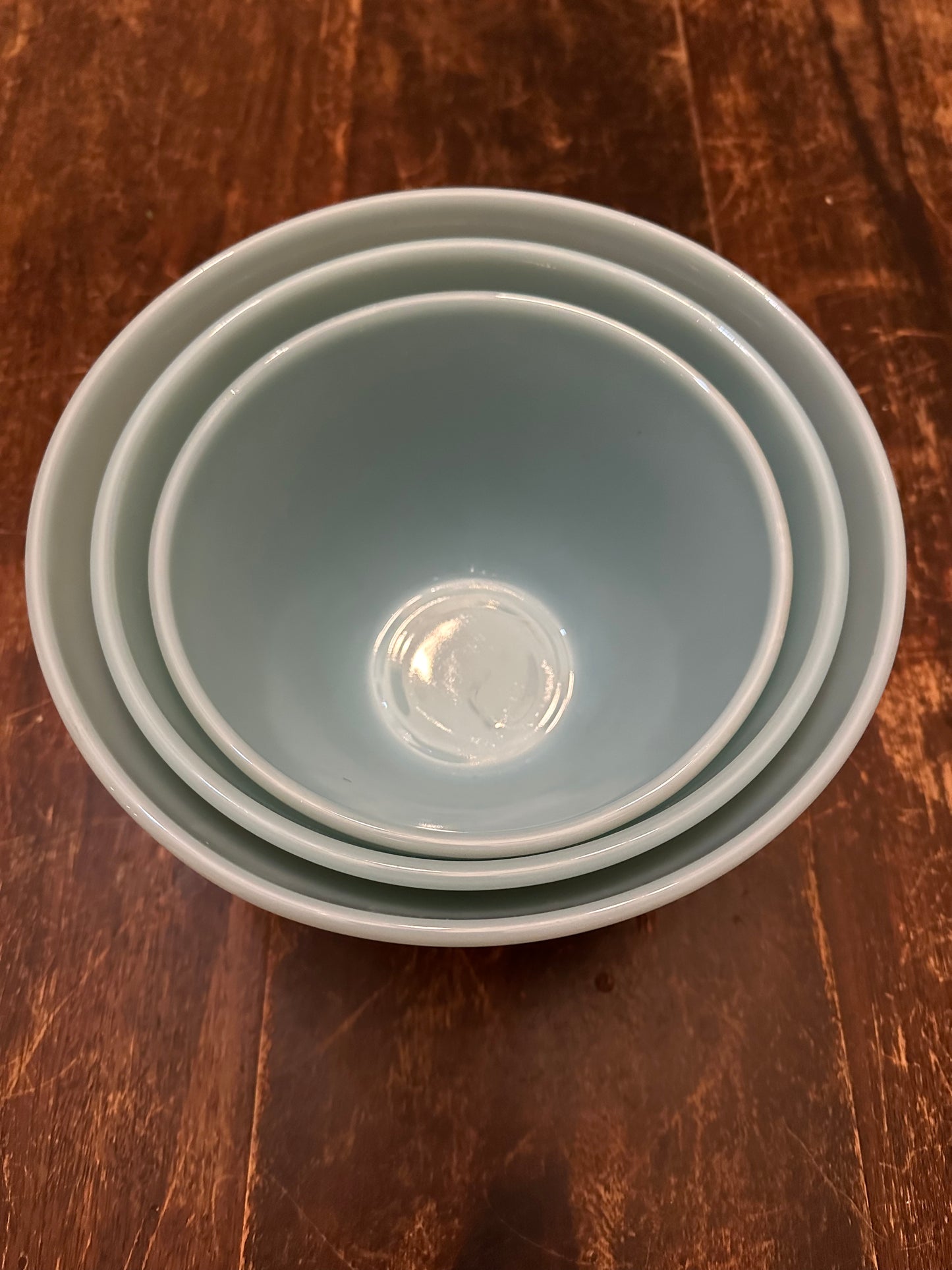 Fire King Turquoise Delphite Nested Mixing Bowls