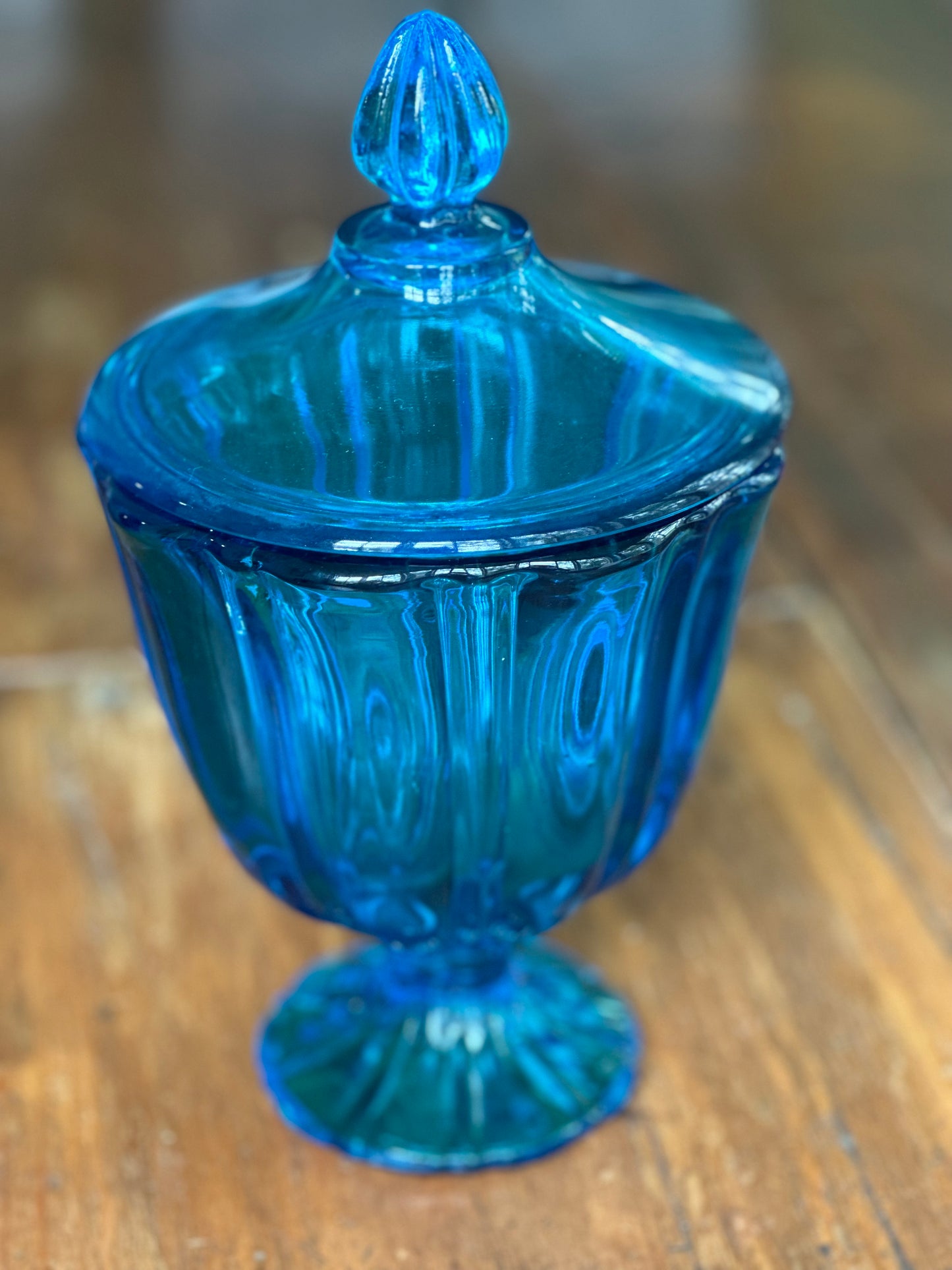 Mid Century L.E. Smith Blue Glass Candy Dish