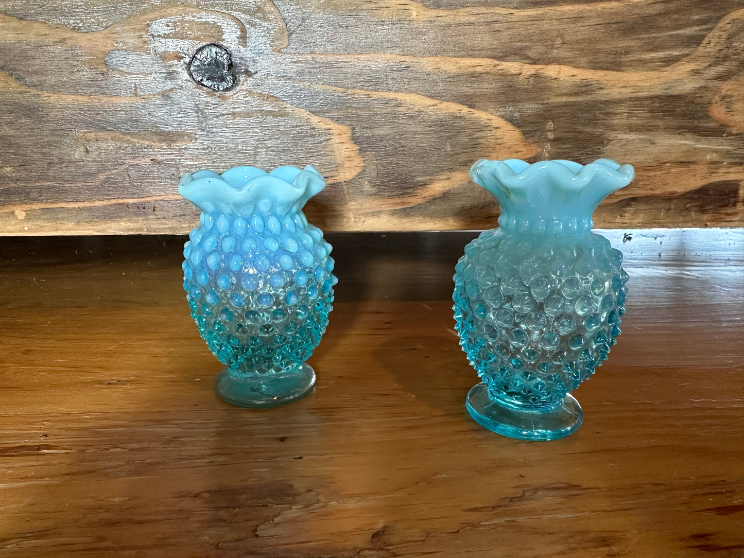 Antique Fenton Aqua Hobnail Bud Vase