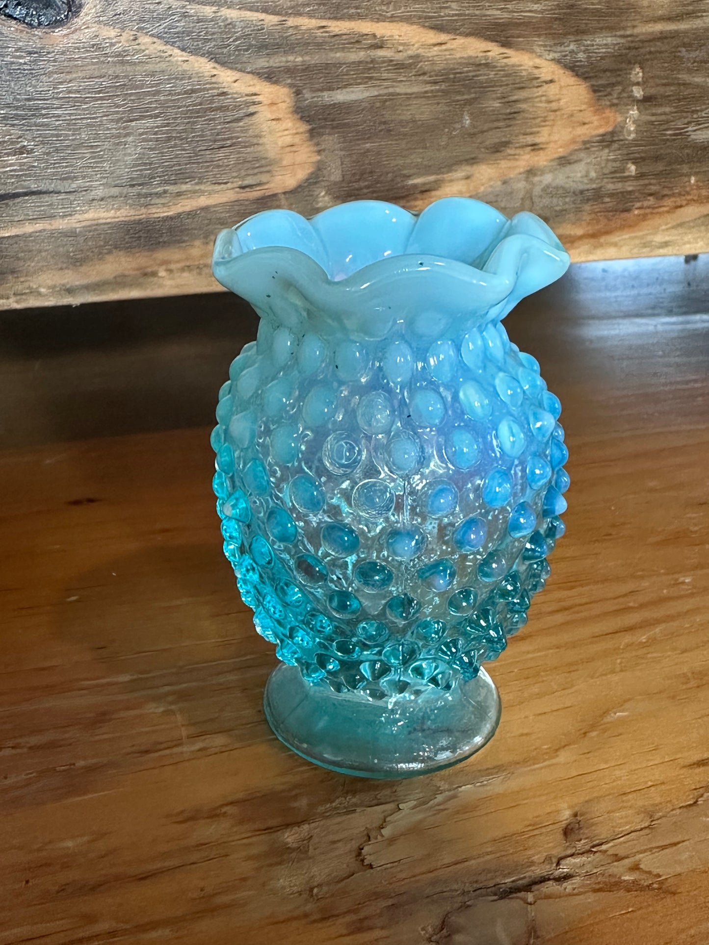 Antique Fenton Aqua Hobnail Bud Vase