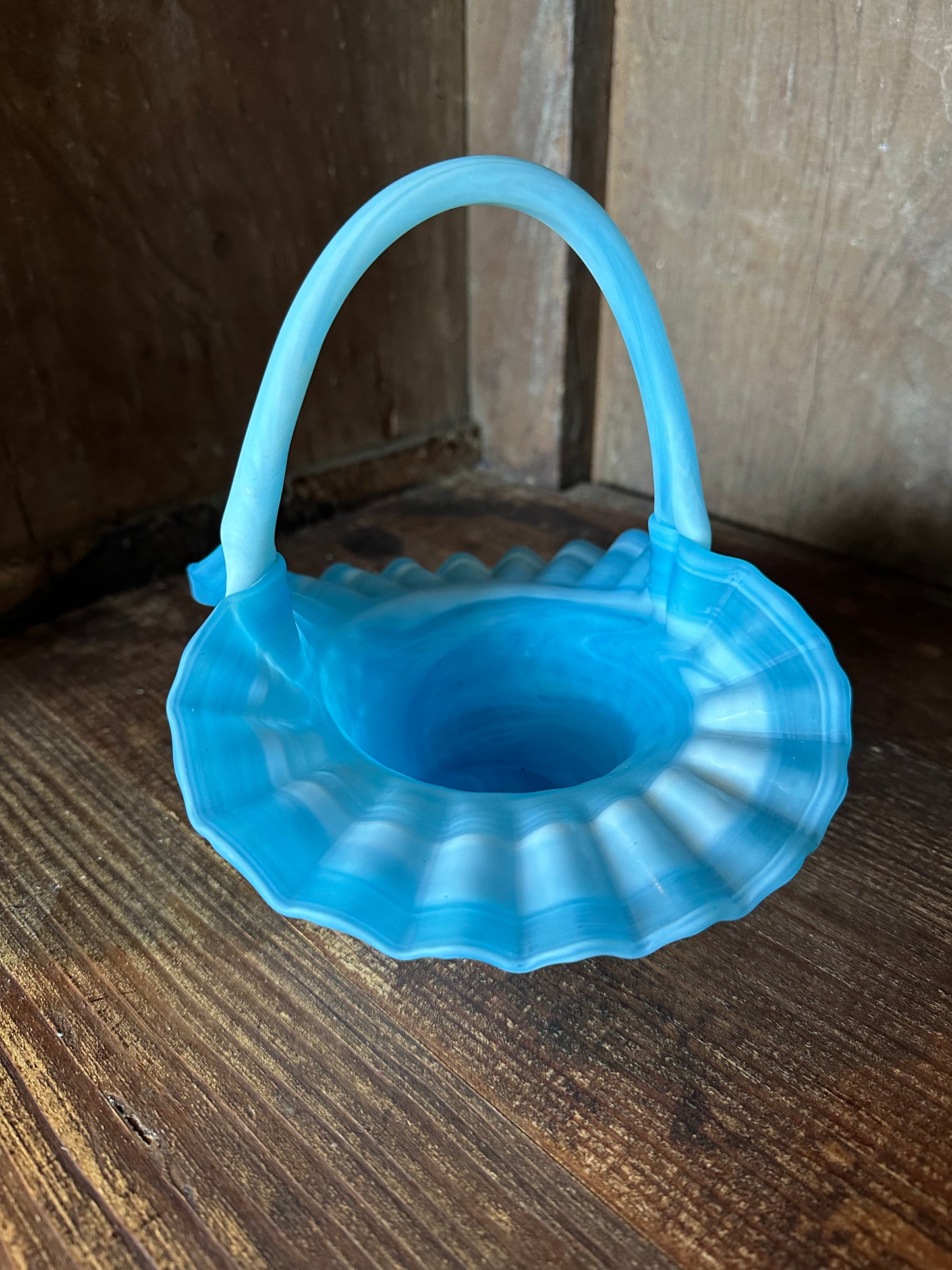 Light Blue Slag Glass Basket