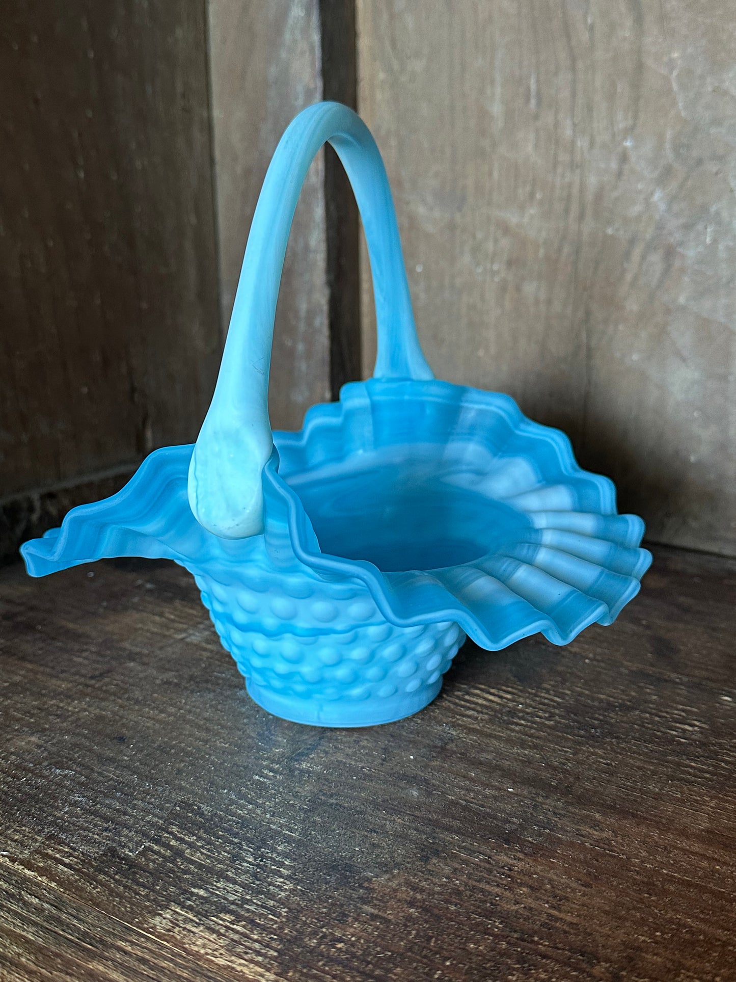 Light Blue Slag Glass Basket