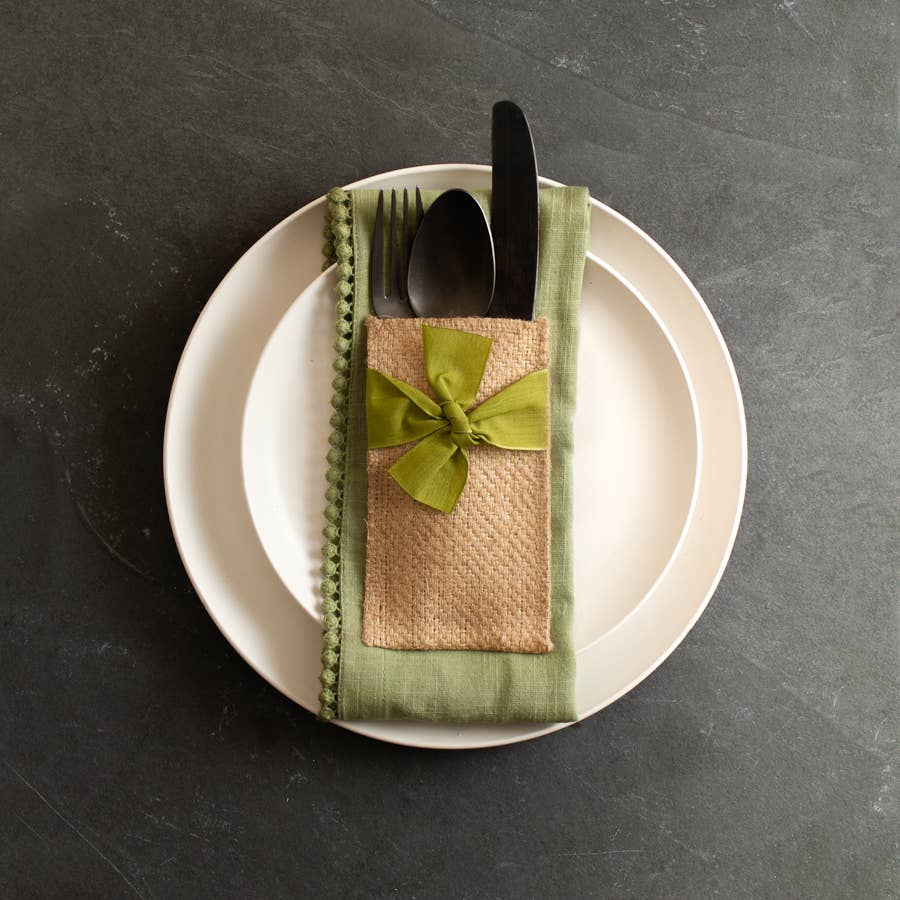 Cotton Lace Trimmed Cloth Napkin - Green - Set of 4