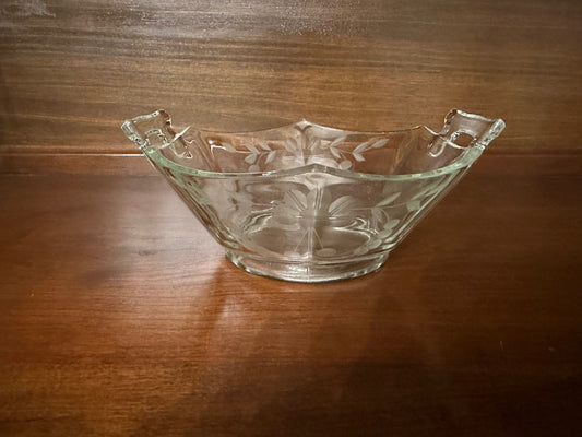 Vintage Etched Floral Glass Candy Bowl